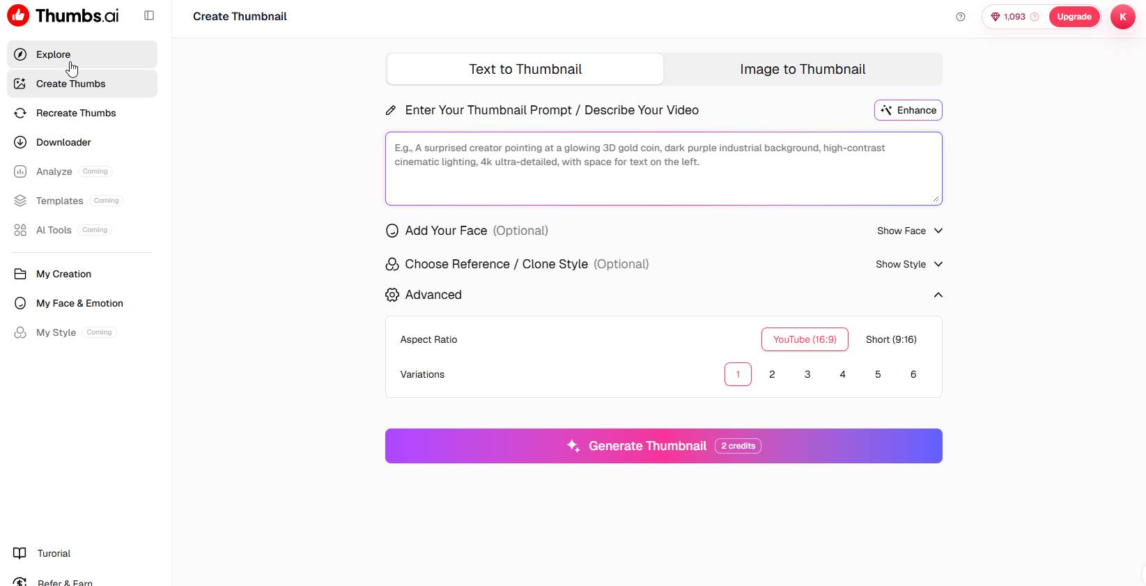 Create YouTube Thumbnails Faster with Thumbs AI